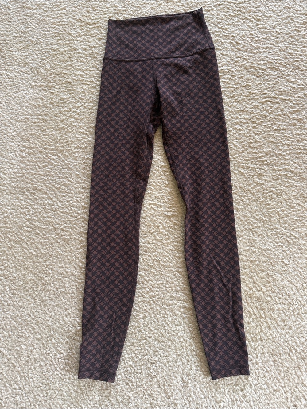 Patterned High-Waist Leggings - Brown Plaid